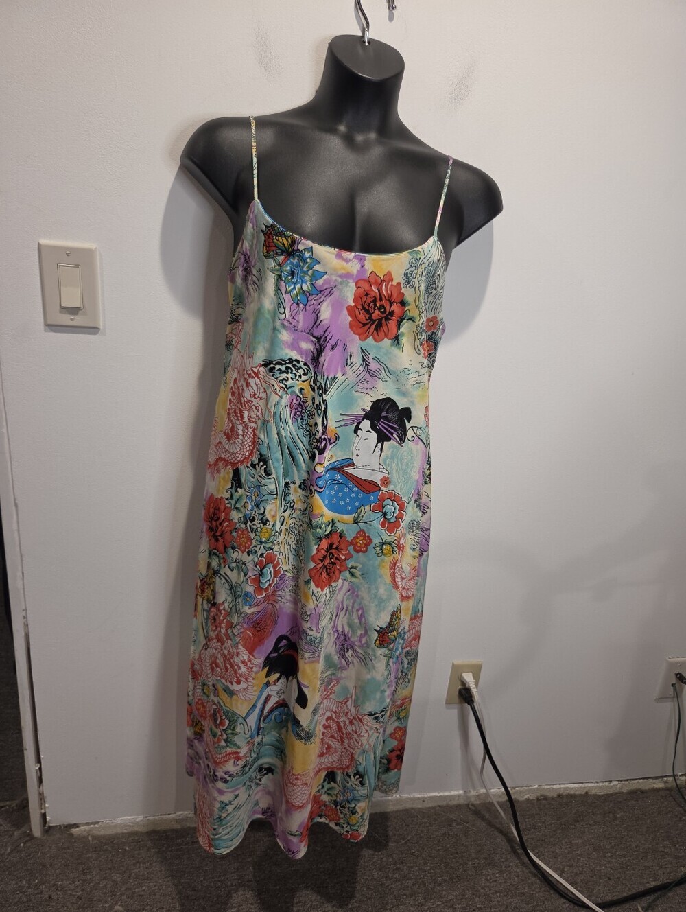 Natori Size L Geisha Boho Floral Print Midi Slip Dress
